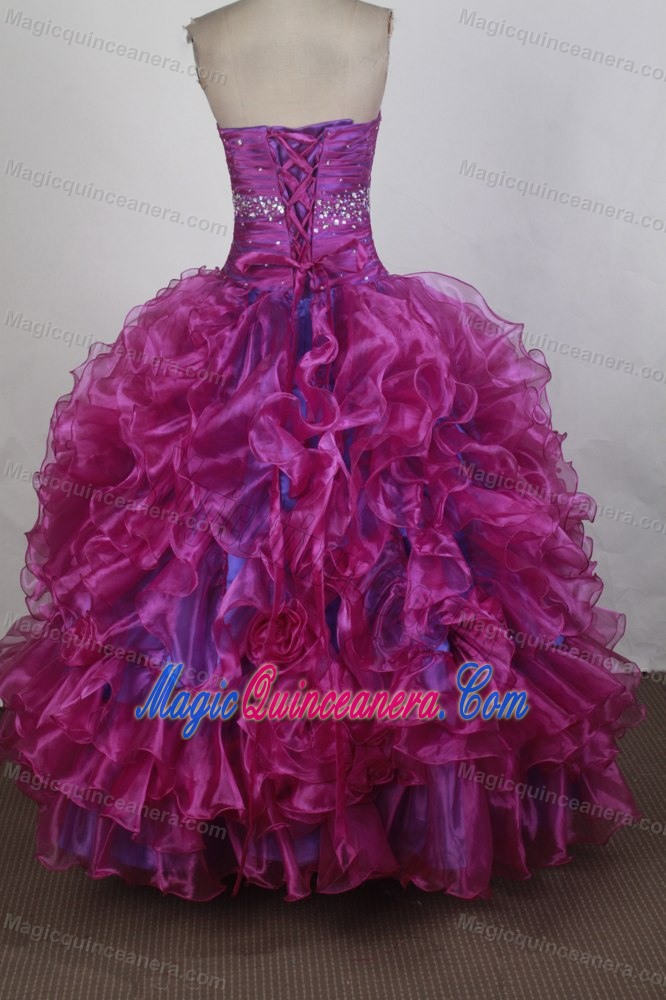 Fuchsia Ball gown Sweetheart Beading Ruffled Quince Dresses