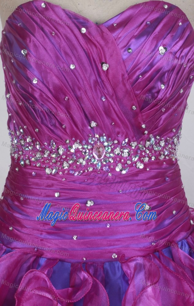 Fuchsia Ball gown Sweetheart Beading Ruffled Quince Dresses