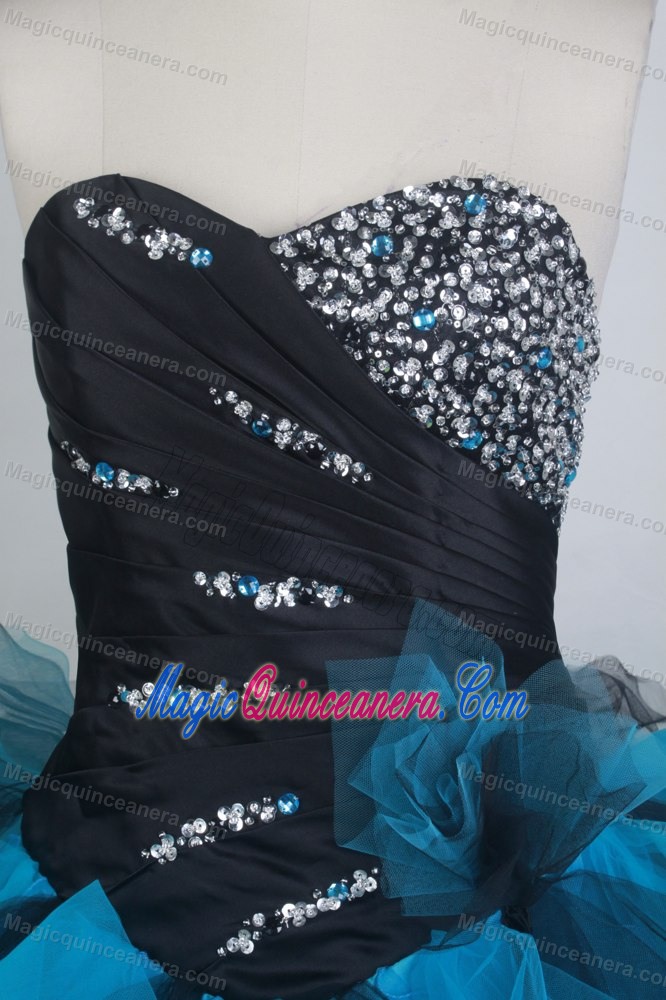 Sweetheart Black and Blue Beaded Quinceanera Dresses Gowns