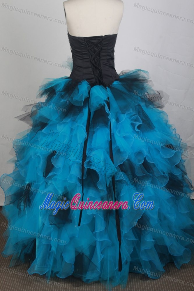 Sweetheart Black and Blue Beaded Quinceanera Dresses Gowns