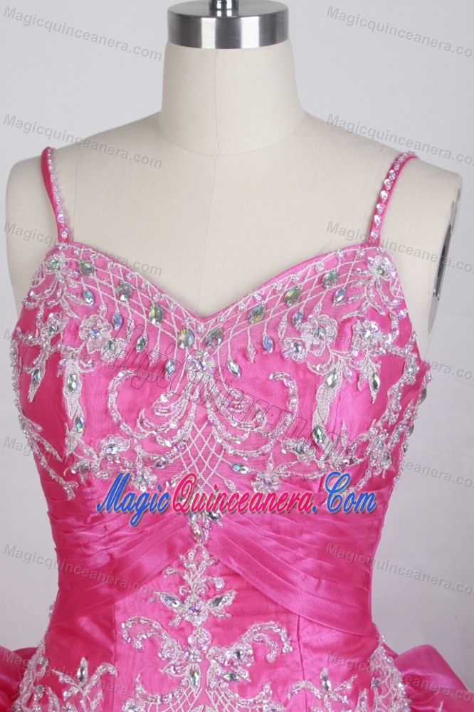 Appliques Beading Straps Pick-ups Hot Pink Dresses For a Quince