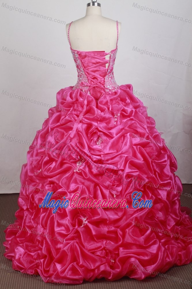 Appliques Beading Straps Pick-ups Hot Pink Dresses For a Quince