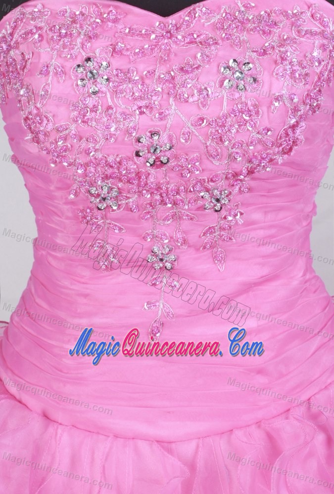 Pink Sweetheart Beading Quinceanera Dresses in Pink and Ruffles