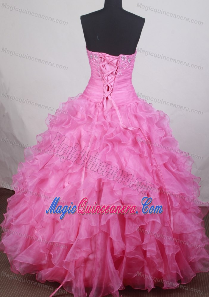 Pink Sweetheart Beading Quinceanera Dresses in Pink and Ruffles