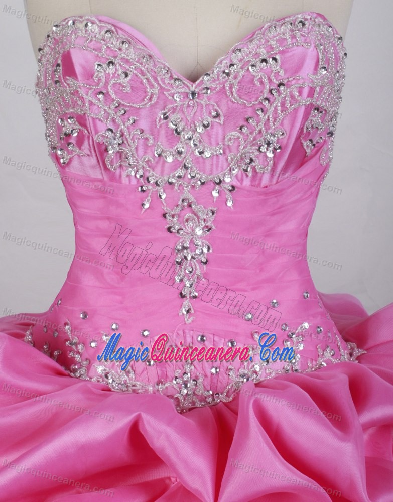 Appliques and Beading Sweetheart Sequin Pink Dresses For 15