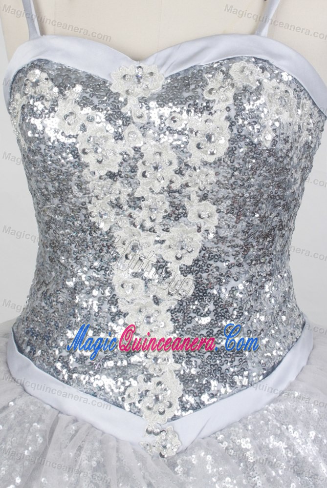 Sequin Sweetheart Ball gown Straps Dress For Quinceanera in Silver