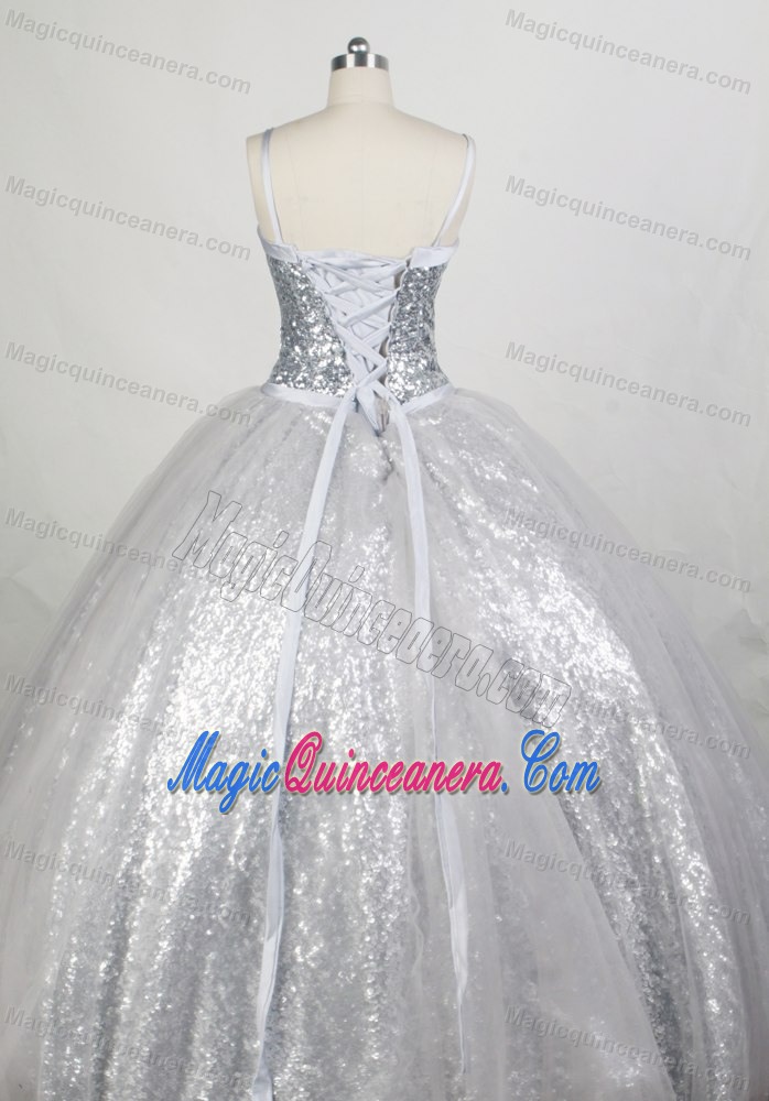 Sequin Sweetheart Ball gown Straps Dress For Quinceanera in Silver