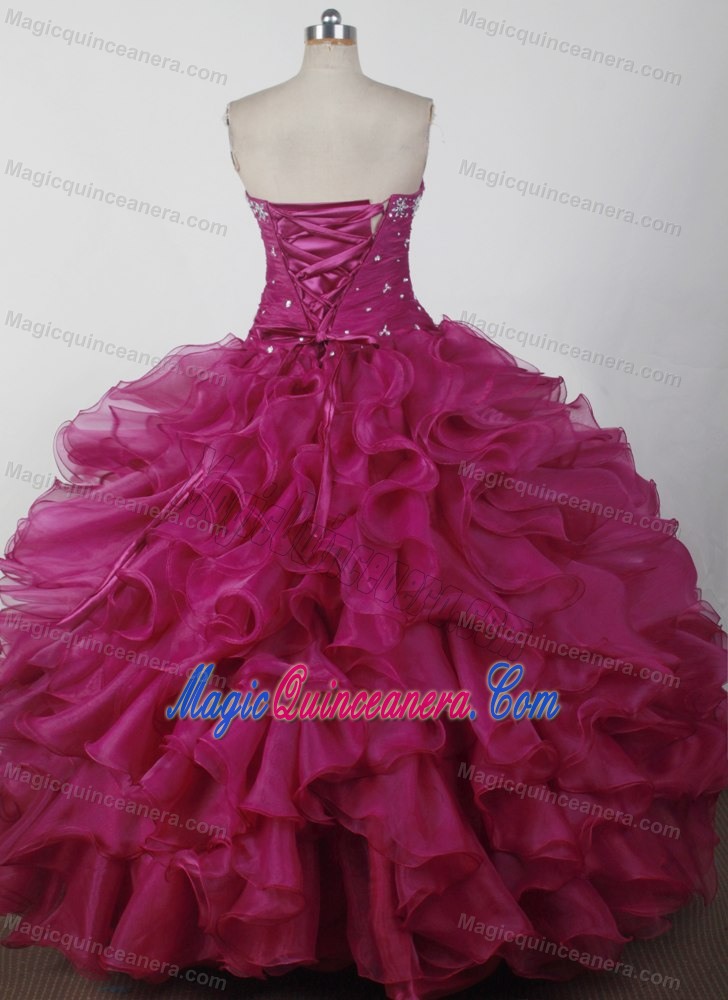 Fuchsia Sweetheart Ruffled Beading Dress For Quinceaneras With Jacket