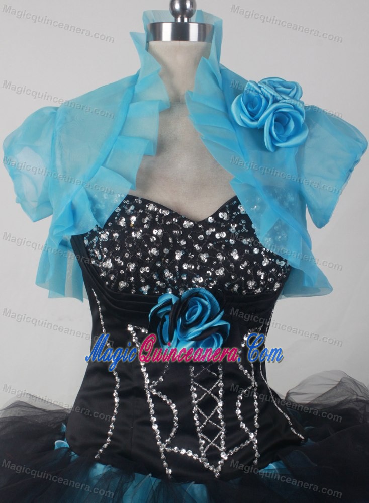 Beaded Sweetheart Ruffled Sweet Sixteen Quinceanera Dresses in Black and Blue