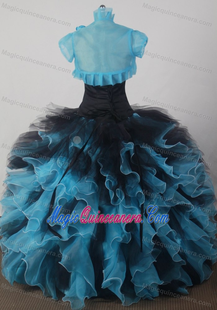 Beaded Sweetheart Ruffled Sweet Sixteen Quinceanera Dresses in Black and Blue