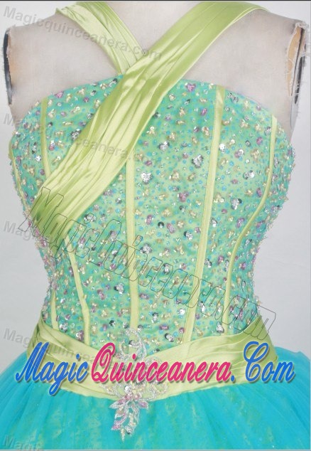 Beading Halter Top Quinceanera Dresses in Turquoise with Belt