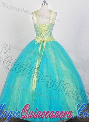 Beading Halter Top Quinceanera Dresses in Turquoise with Belt