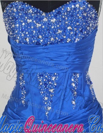 Royal Blue Ruching Sweetheart Dress For Quinceanera with Ruffles and Beading