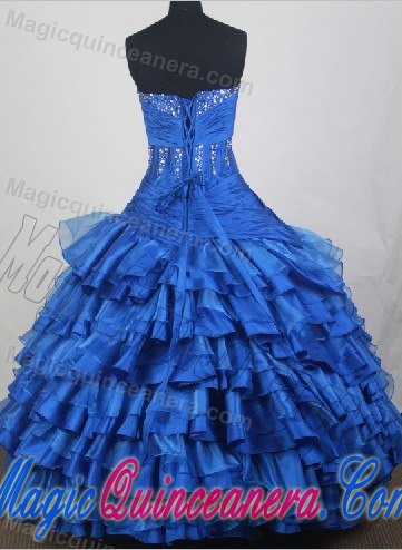 Royal Blue Ruching Sweetheart Dress For Quinceanera with Ruffles and Beading