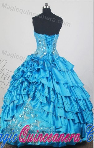 Embroidery and Beading Ruffles Strapless Aqua Blue Dresses For 15