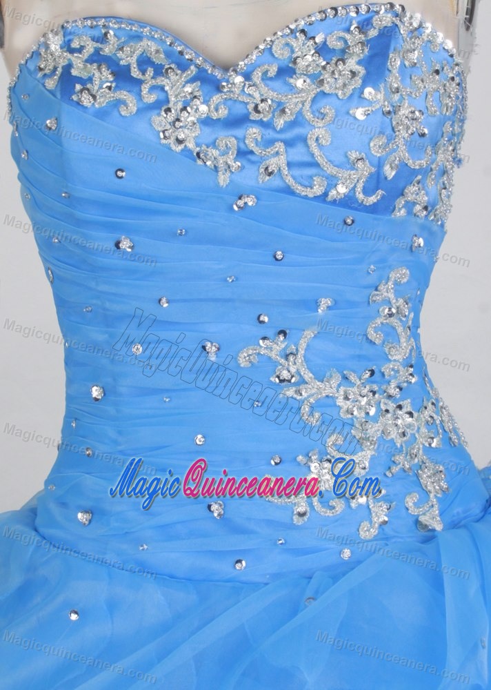 Sweetheart Appliques and Ruffles Quinceanera Dresses in Sky Blue