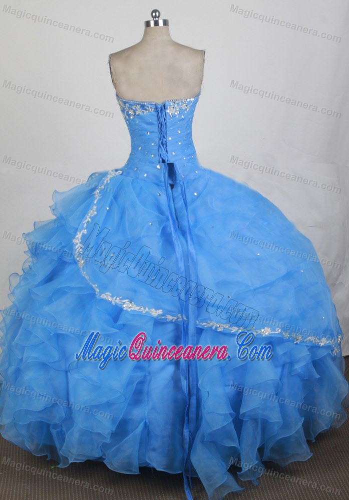 Sweetheart Appliques and Ruffles Quinceanera Dresses in Sky Blue