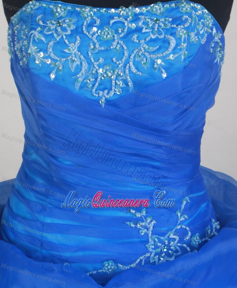 Royal Blue Beading Strapless Embroidery Dresses For a Quince