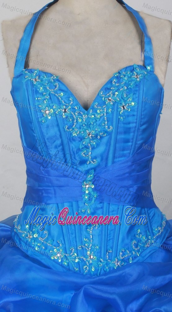 Halter Top Sweetheart Beading Quinceanera Gown Dress in Blue