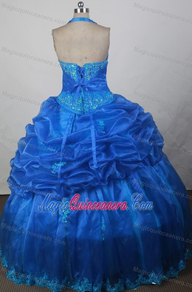 Halter Top Sweetheart Beading Quinceanera Gown Dress in Blue