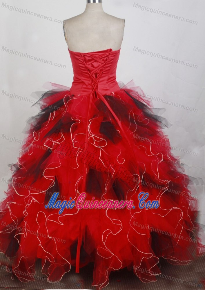 Sweetheart Quinceanera Dress with Ruffles and Beading in Red and Black