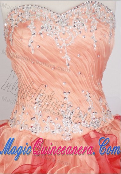 Beaded Sweetheart Quinceanera Dresses in Orange with Ruffles