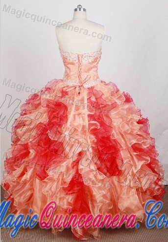 Beaded Sweetheart Quinceanera Dresses in Orange with Ruffles