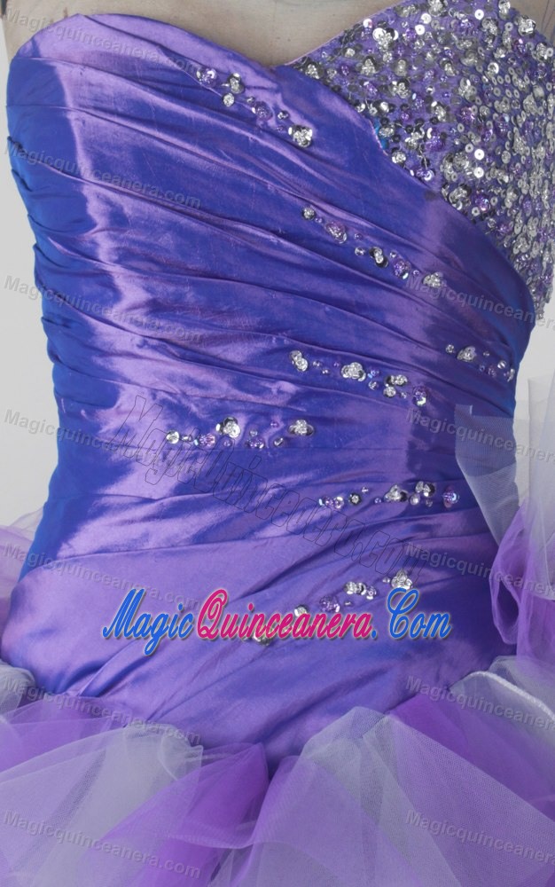 Beading Sweetheart Ruffled Quinceanera Dress in Purple and White