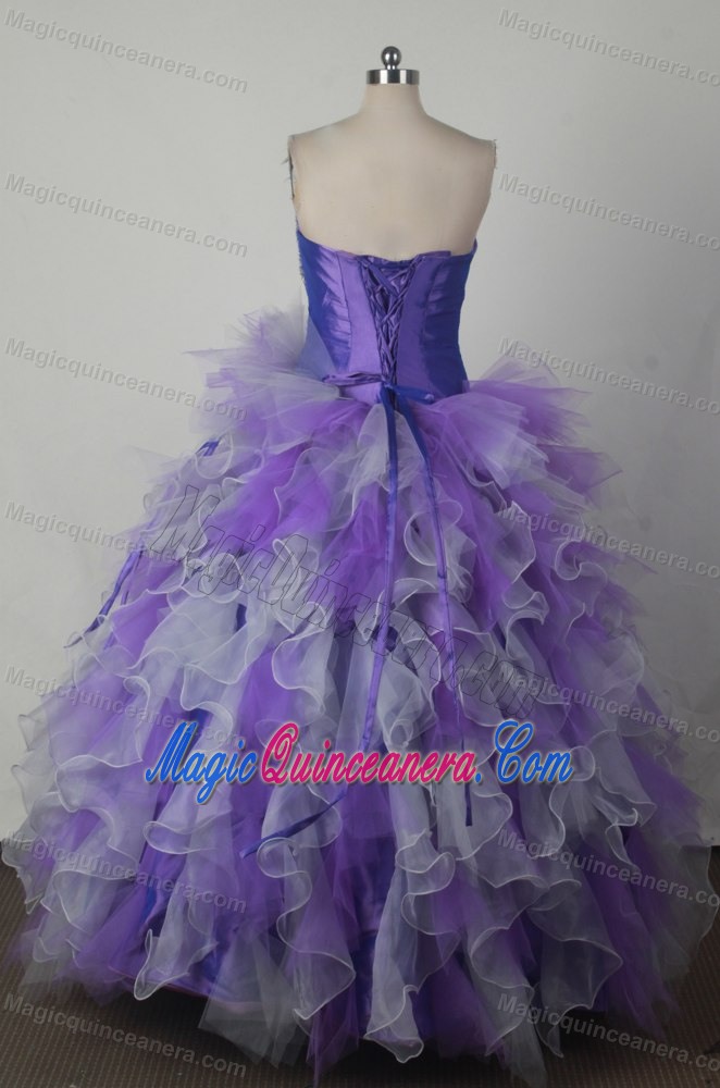 Beading Sweetheart Ruffled Quinceanera Dress in Purple and White