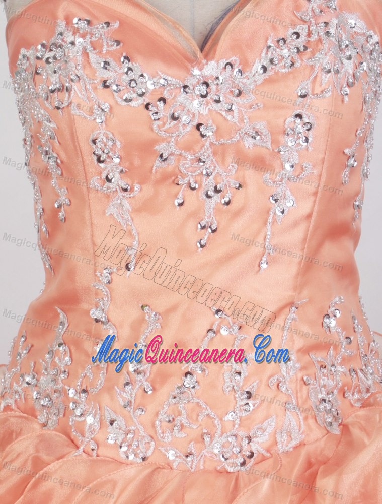 Beading Sweetheart Ruffled Orange Quinceanera Dress in Iquitos