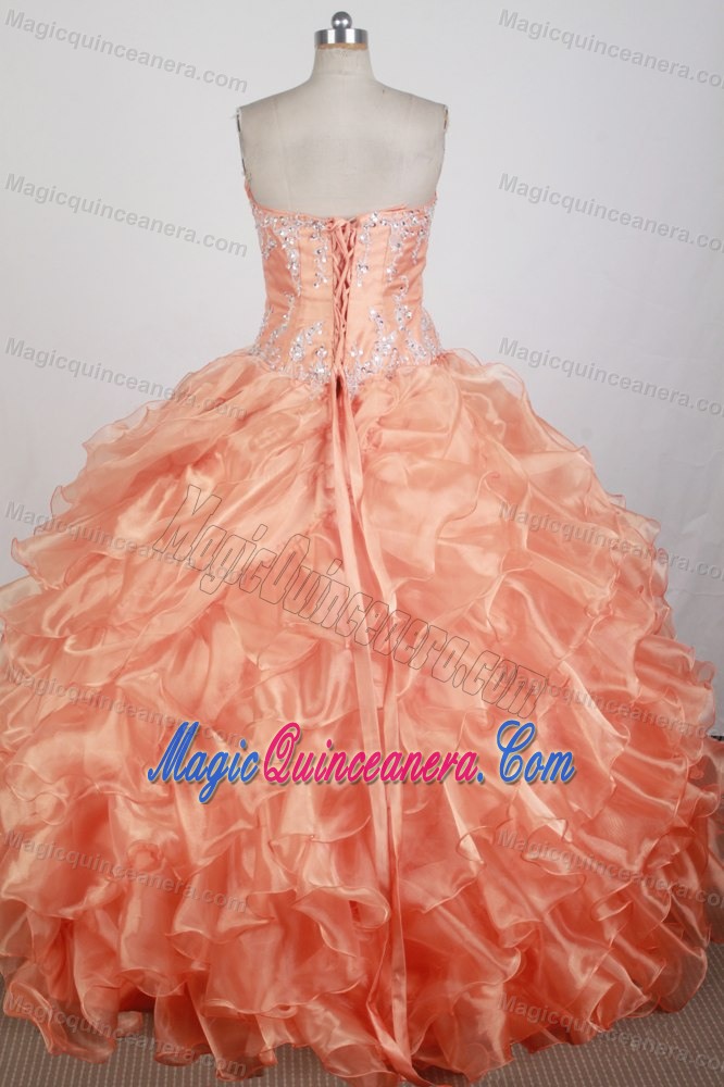 Beading Sweetheart Ruffled Orange Quinceanera Dress in Iquitos