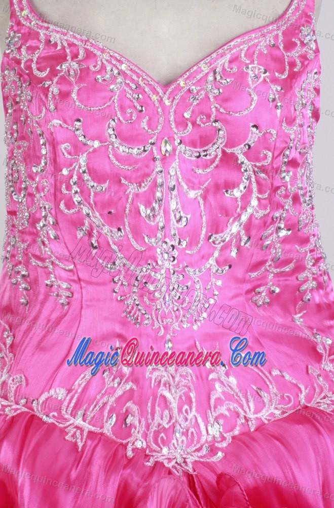 Hot Pink Straps Beading Sweet Sixteen Quinceanera Dresses