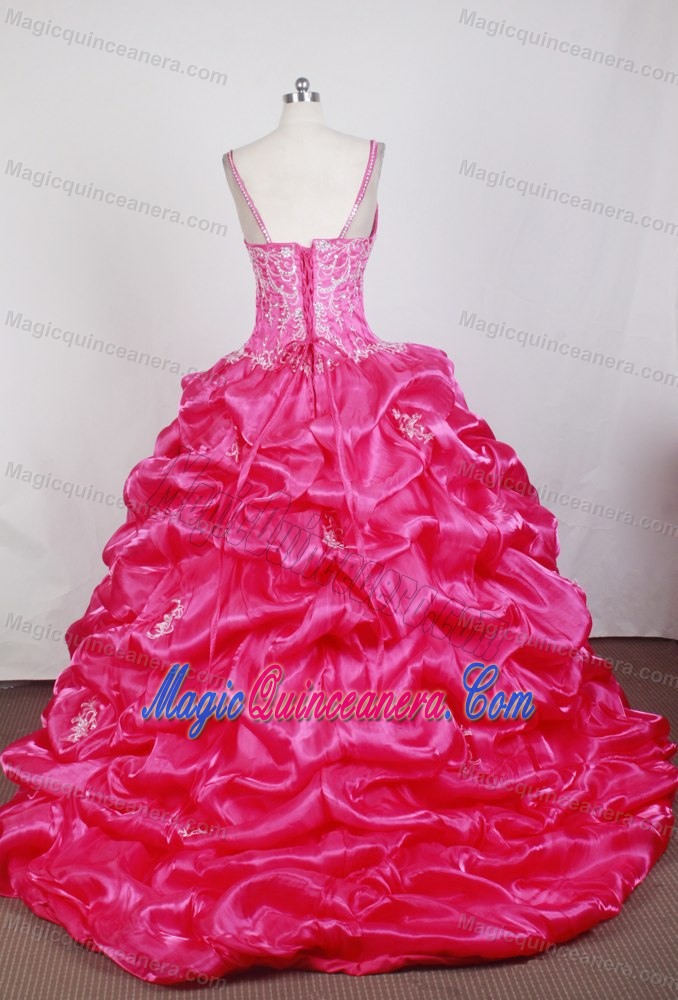 Hot Pink Straps Beading Sweet Sixteen Quinceanera Dresses