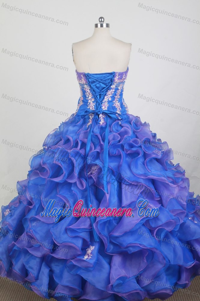 Pleated Strapless Appliques Blue and Purple Quinces Dresses