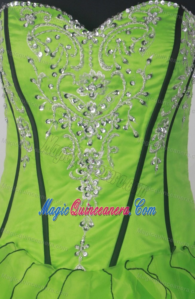 Sweetheart Beading Ruffled Spring Green Quinceanera Gowns