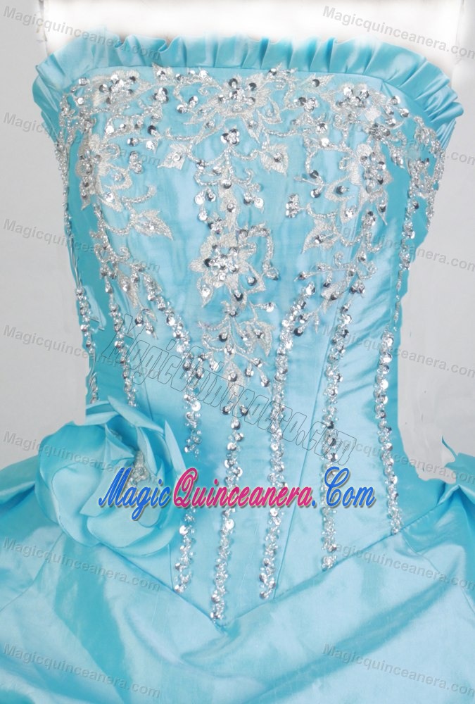 Ruffled Strapless Baby Blue Quinceanera Dresses with Beadings