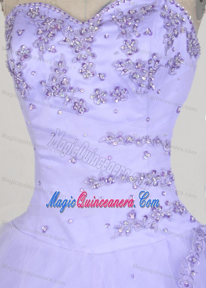 Appliques Lilac Strapless Floor-length Dresses for Quinceanera