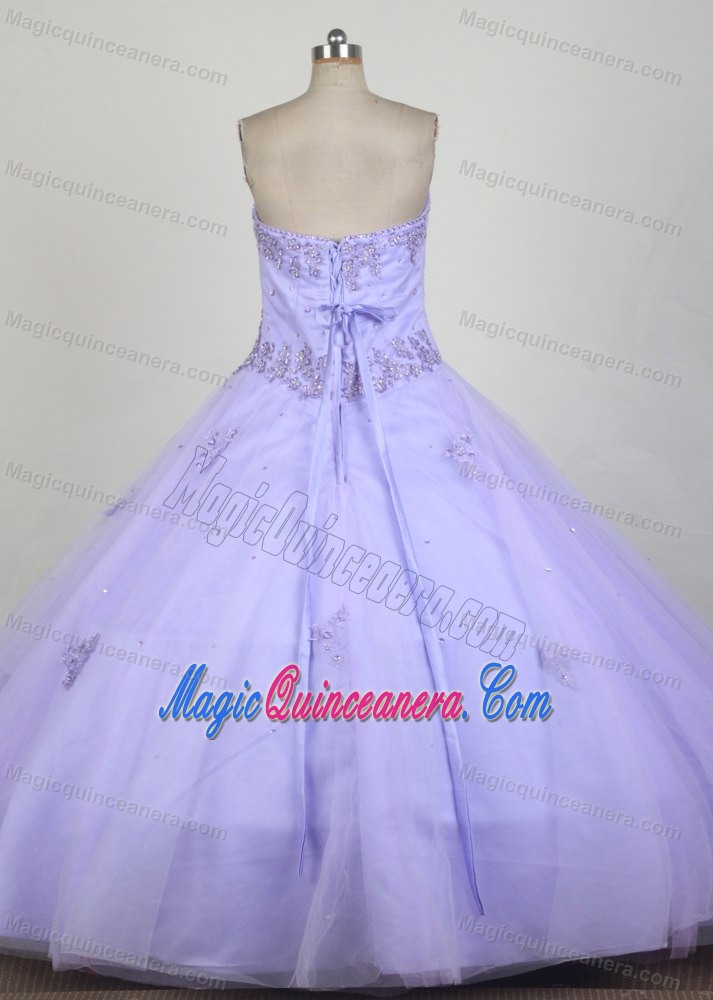 Appliques Lilac Strapless Floor-length Dresses for Quinceanera