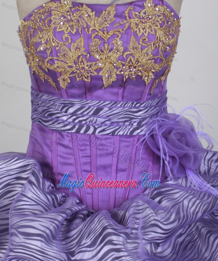 Purple Strapless Floor-length Embroidery Zebra Quinceanera Dress