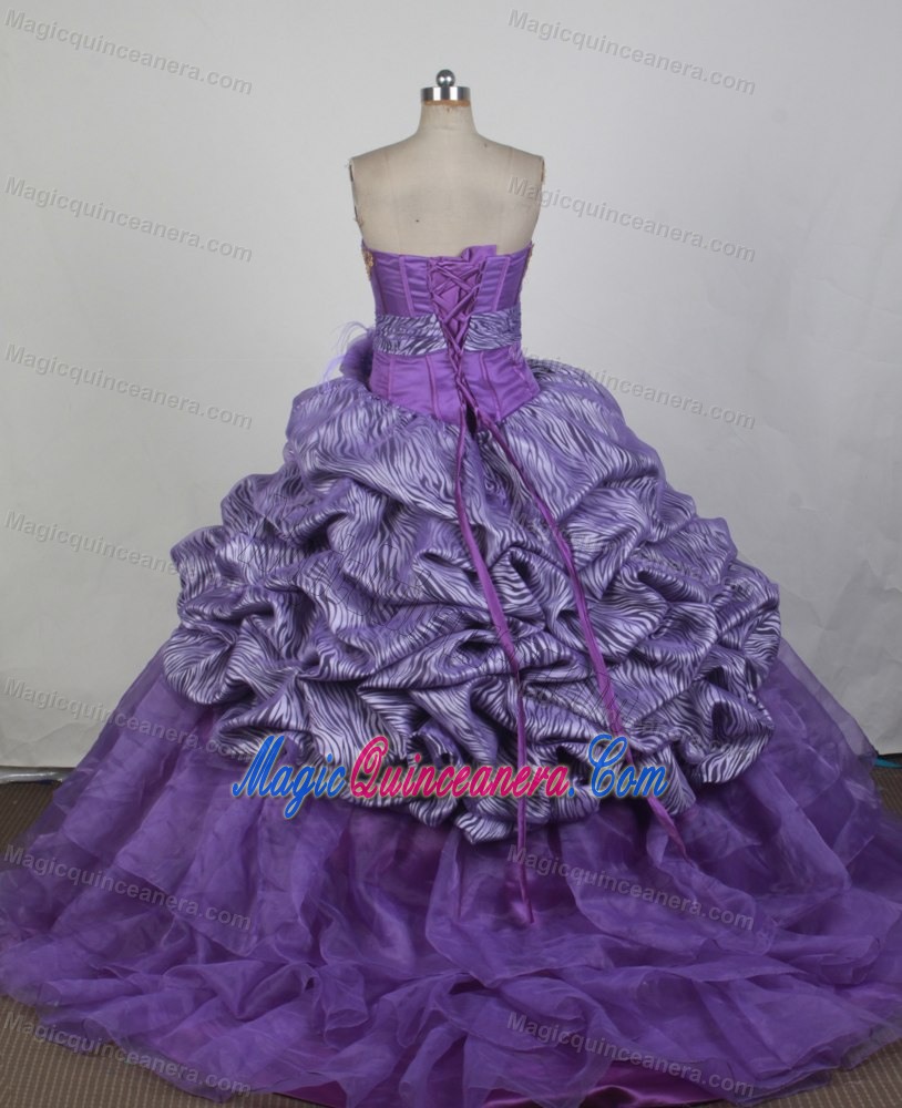 Purple Strapless Floor-length Embroidery Zebra Quinceanera Dress