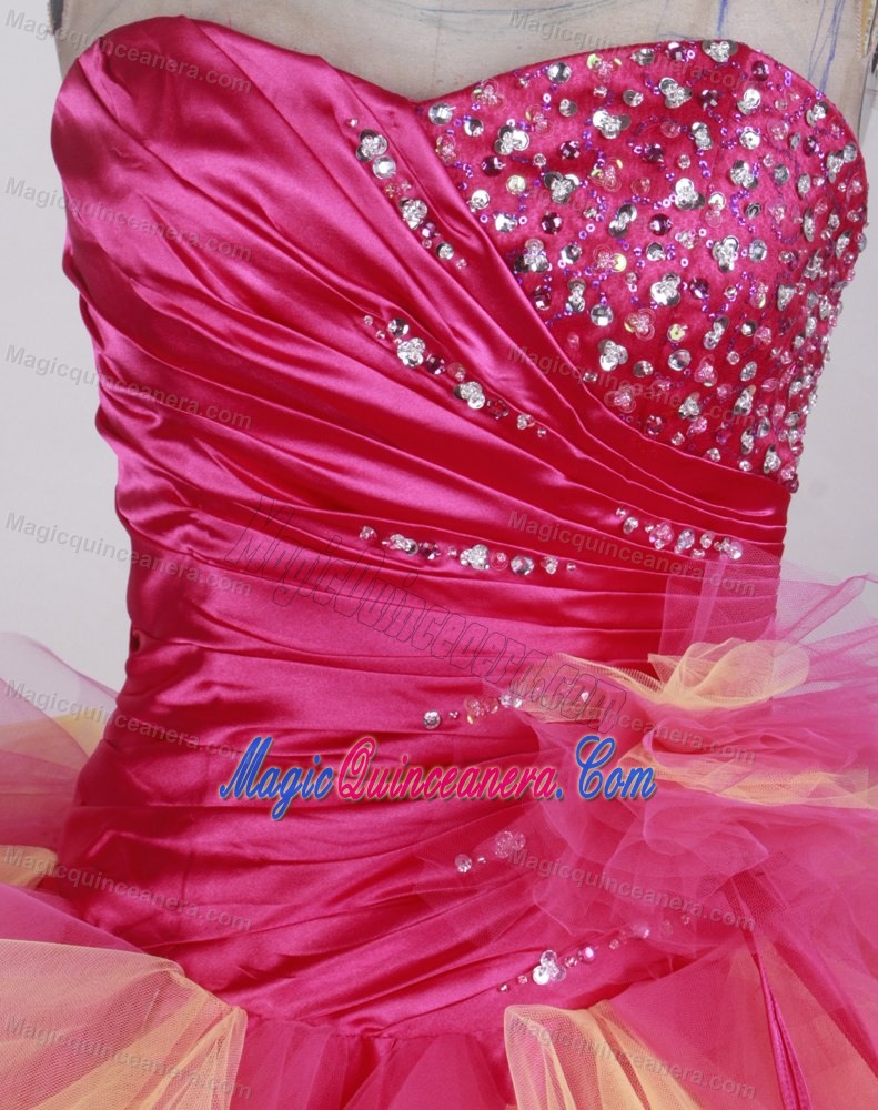 Beading Strapless Pink and Yellow Quinceanera Dresses Gowns