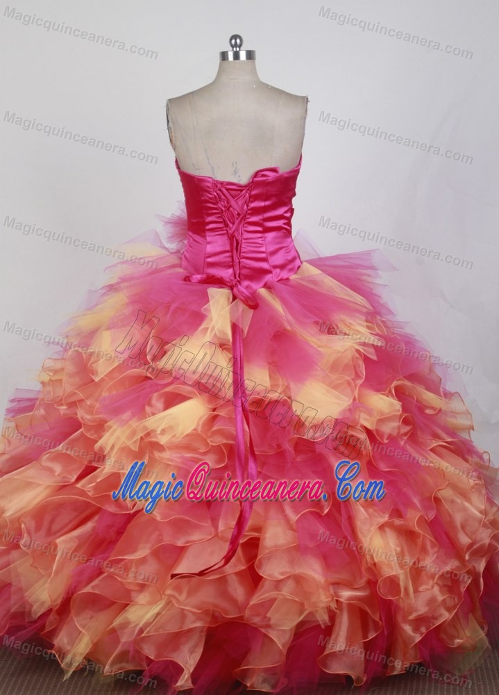 Beading Strapless Pink and Yellow Quinceanera Dresses Gowns