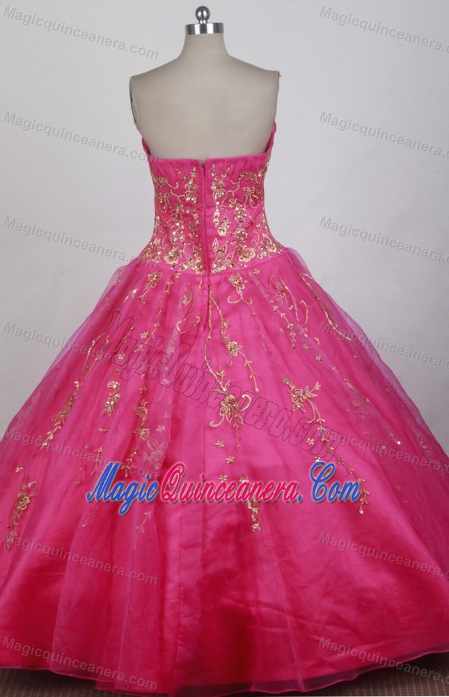 Sweetheart Embroidery Dresses For a Quinceanera in Hot Pink