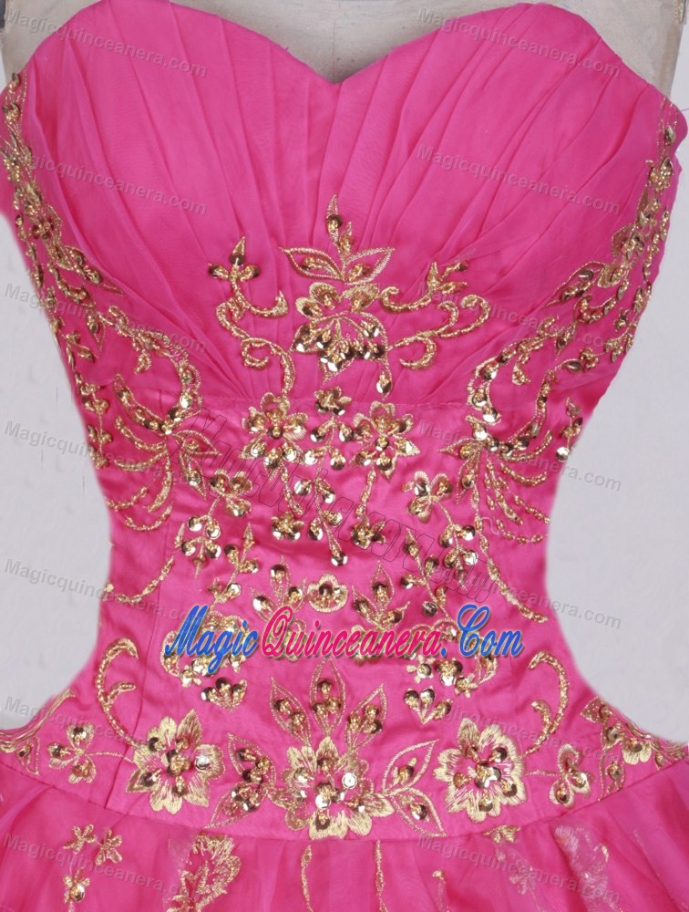 Sweetheart Embroidery Dresses For a Quinceanera in Hot Pink