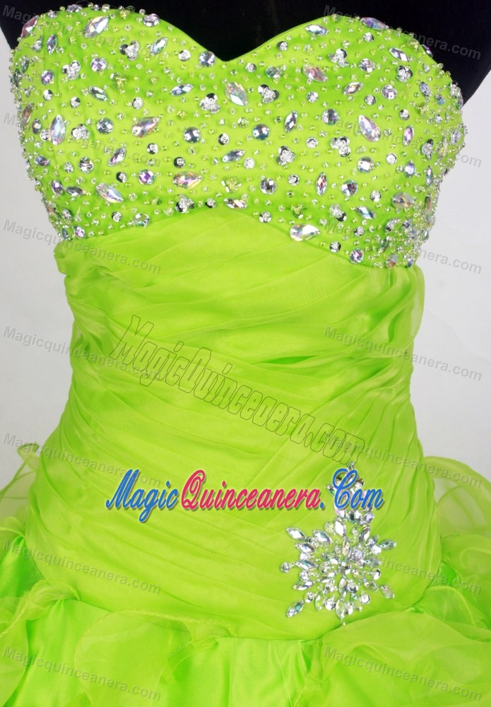 Lime Green Beading Sweetheart Ruffled Quinceanera Gown Dresses