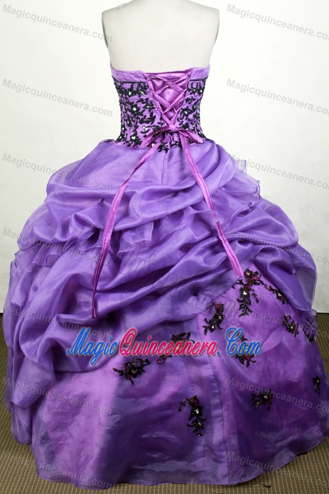 Slot Strapless Purple Quinceanera Dress with Appliques and Pick-ups