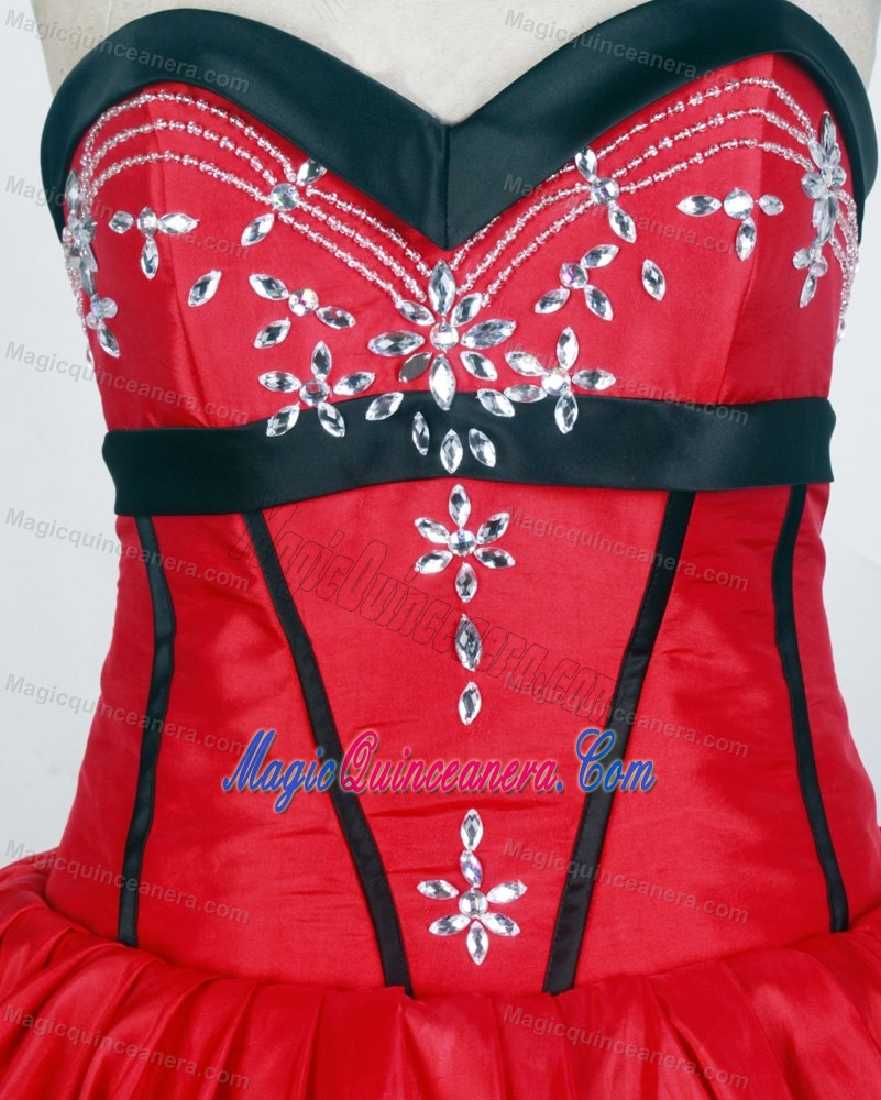 Sweetheart Red and Zebra Quinceanera Dress with Appliques and Ruffles