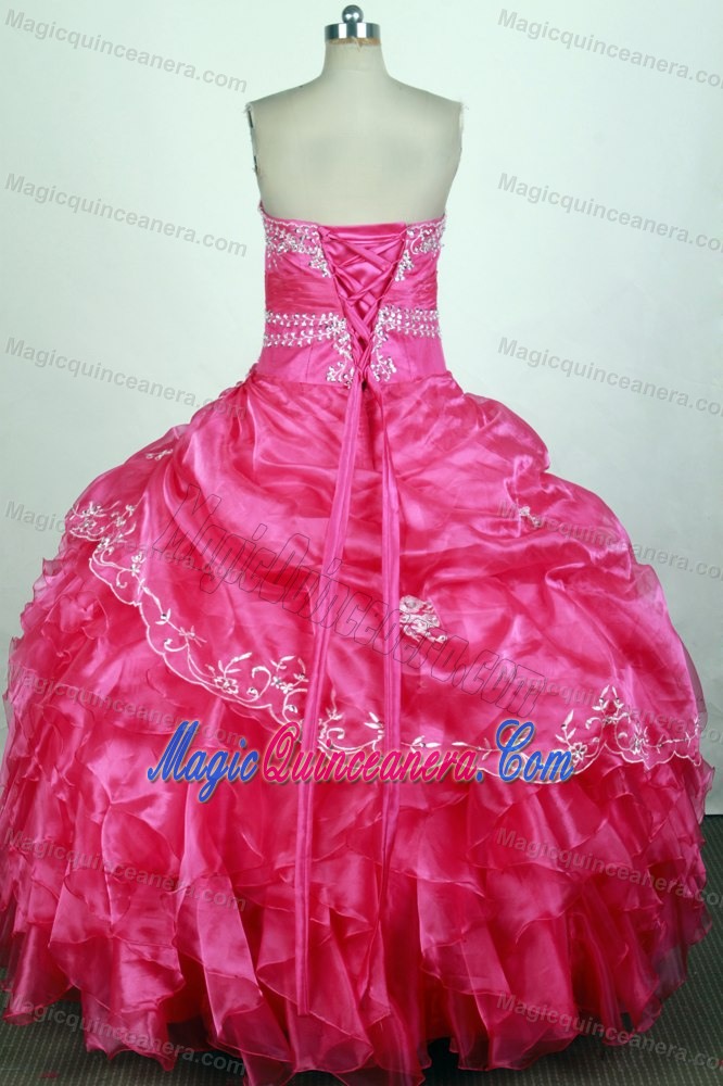 Beautiful Beading Strapless Floor-length Hot Pink Ruffled Sweet 16 Dress