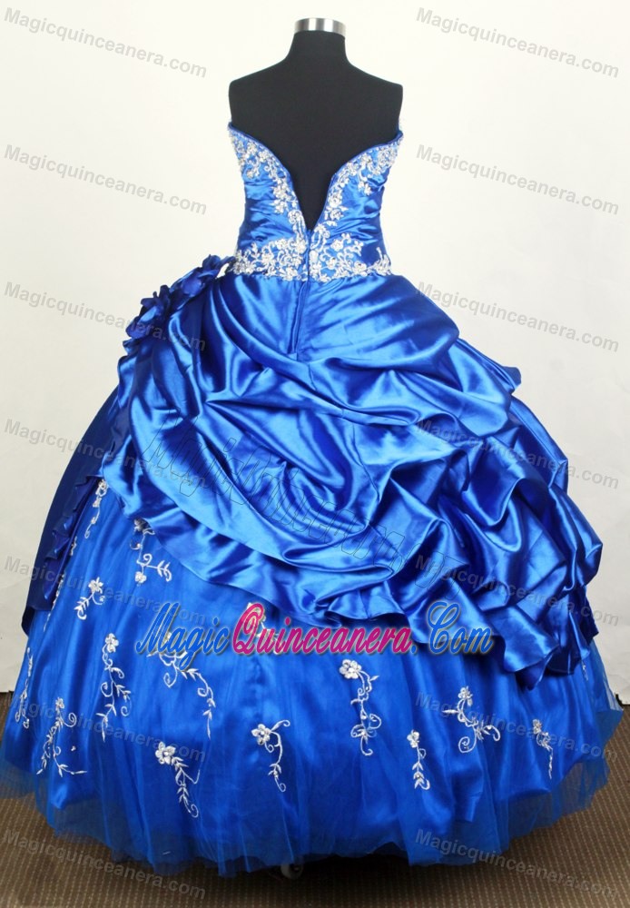 Pick Up Strapless Applique Zipper Up Cool Back Blue Quinceanera Gown