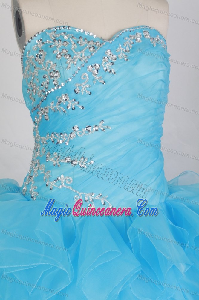 Full Length Sweetheart Ruffled Beading Aqua Blue Quinceanera Gowns